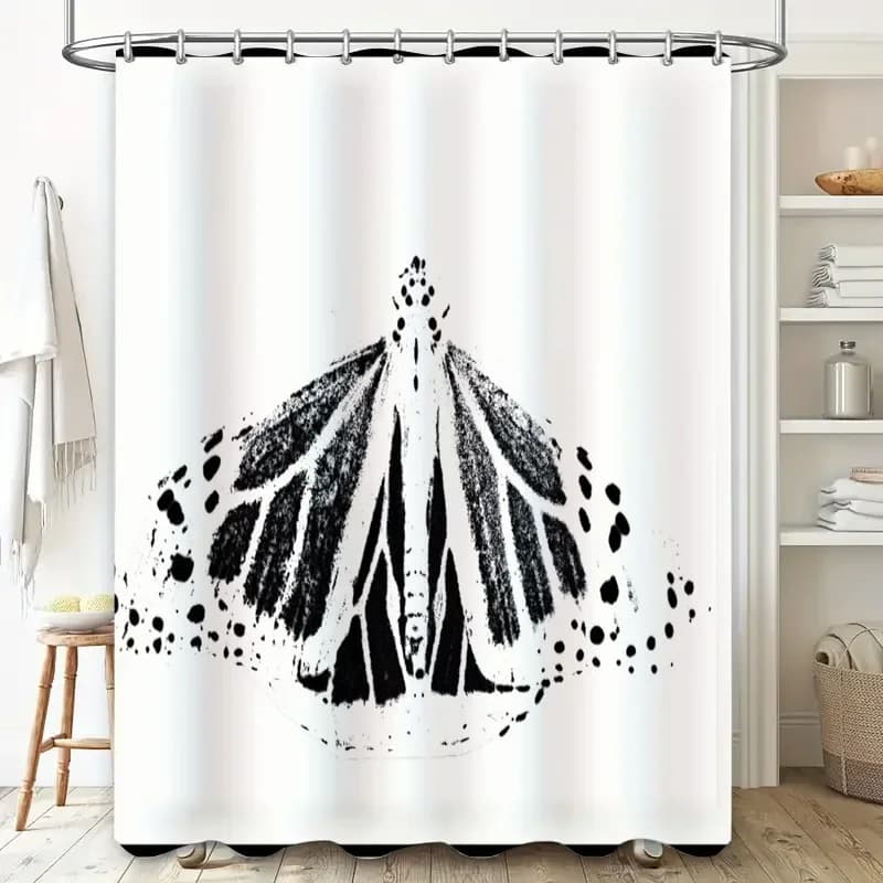 Decorazione per il bagno con tenda da doccia impermeabile con stampa di farfalle bianche e nere per il design moderno della casa
