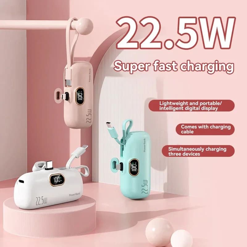 Nuovo capsule di ricarica rapida da 30000 mAh 22,5 W Mini Power bank portatile 2 in 1 batteria per iPhone Xiaomi Samsung Huawei