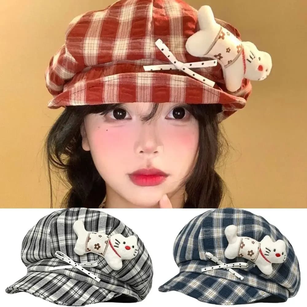 Cappello Berretto a Quadri Sottile con Protezione Solare Y2K, Cappello Newsboy Ottagonale Sottile da Donna, alla Moda