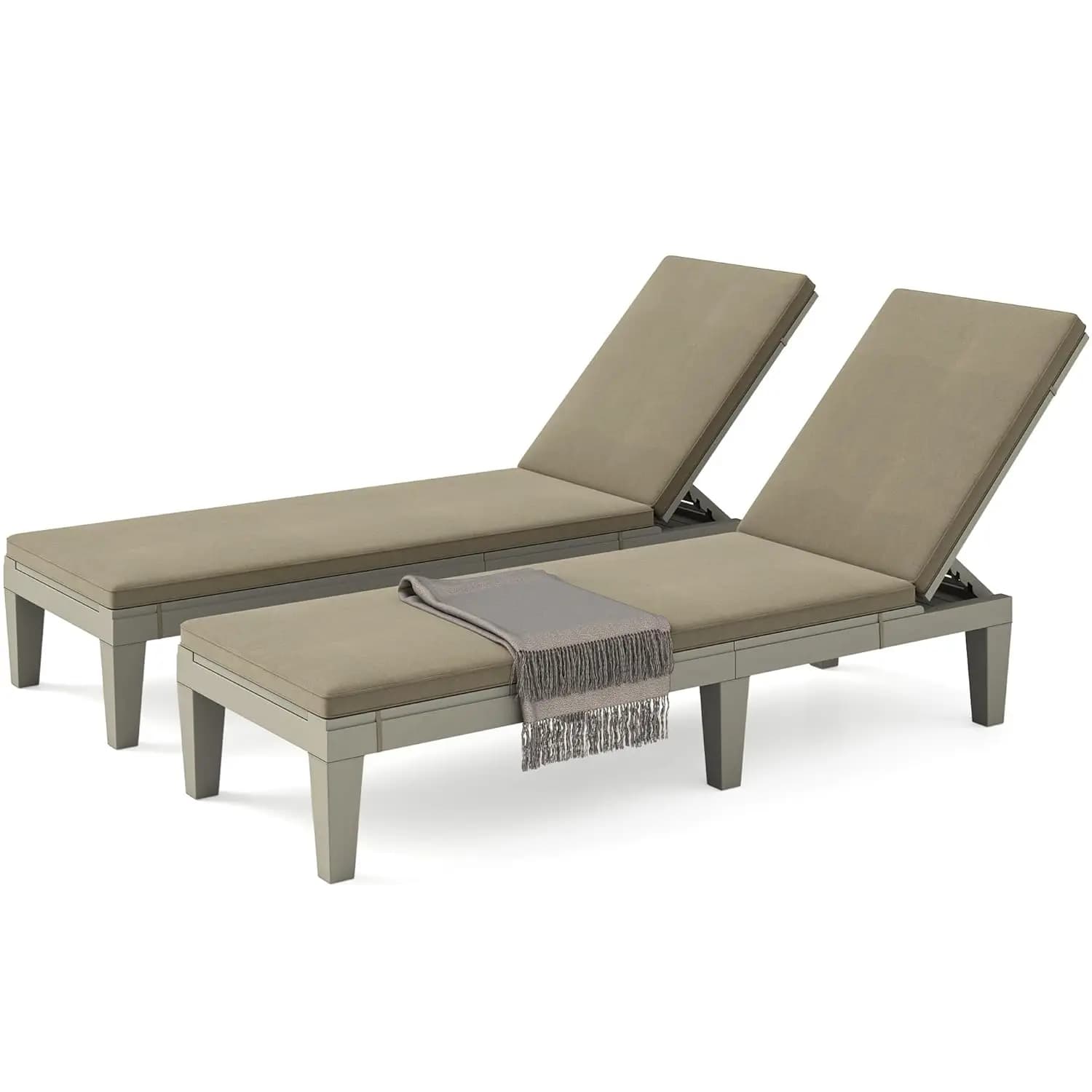 Set di 2 Chaise Longue Imbottite da Esterno con Schienale a 5 Livelli, per Giardino, Piscina, Spiaggia, Patio, Leggere e Facili da Montare, Personalizzabili