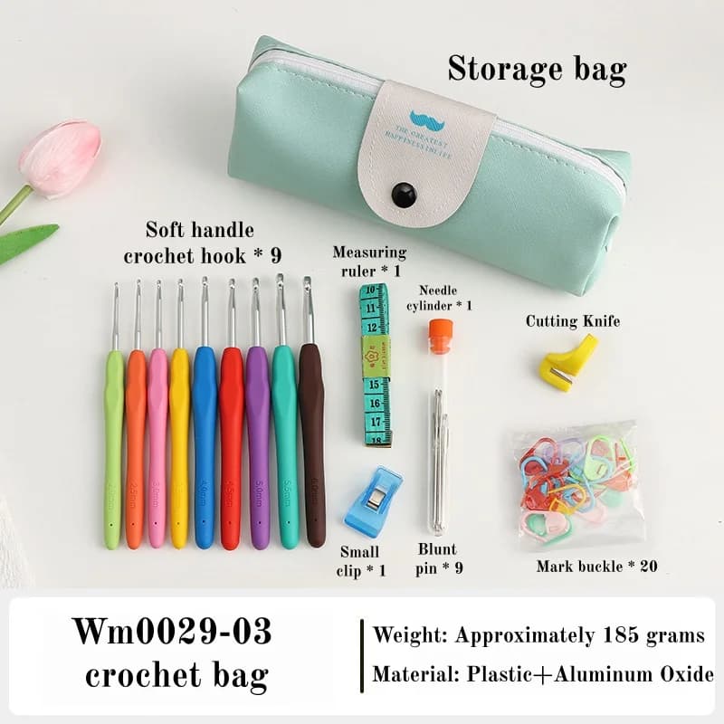 Soft Rubber Handle Crochet Hook Set Complete Knitting Tools Kit with Storage Bag DIY Weaving Craft Accessories for Beginners