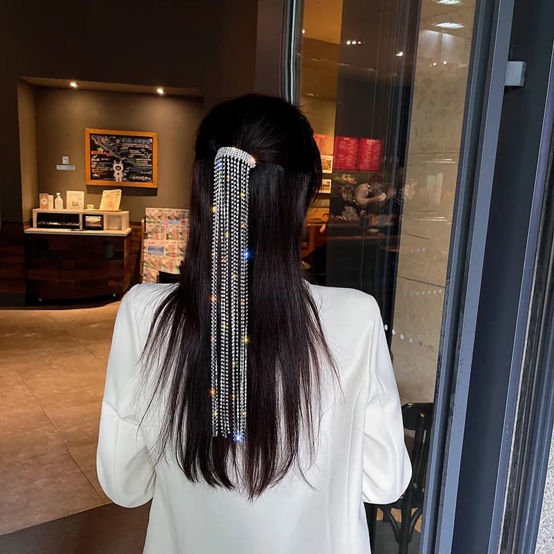 Shiny Diamond Tassel Jaw Clip Heavy Style for Women Korean Fashion Design Premium Rhinestone Hair Accessory Daily Use