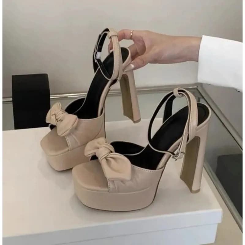 Women's Sandals with Ultra High Heel 13cm, Open Square Toe, Cable Strap, Plateau Sandals and Fashion High Heel