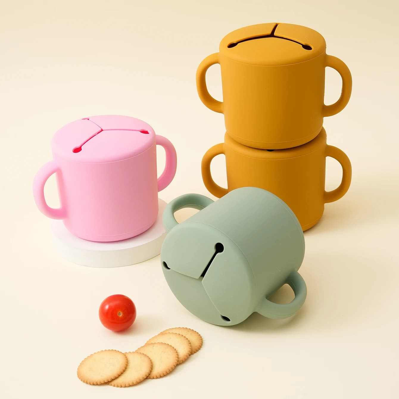 Silicone Baby 1PCS Double Handle Snack BPA Cup Free Food Laptop Snack Box Baby Snack Box Baby Robe Cup