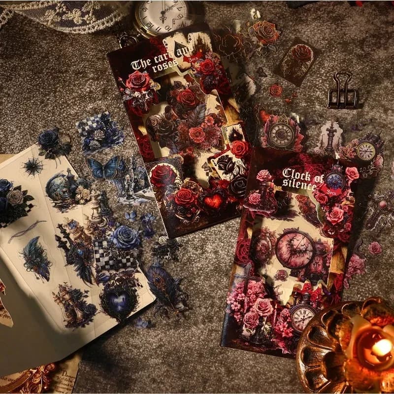 3Sheets Retro Sticker Night Charm Opera Gothic Floral Collage Paper School Supplies Handbook Scrapbook 172*84mm Stationery