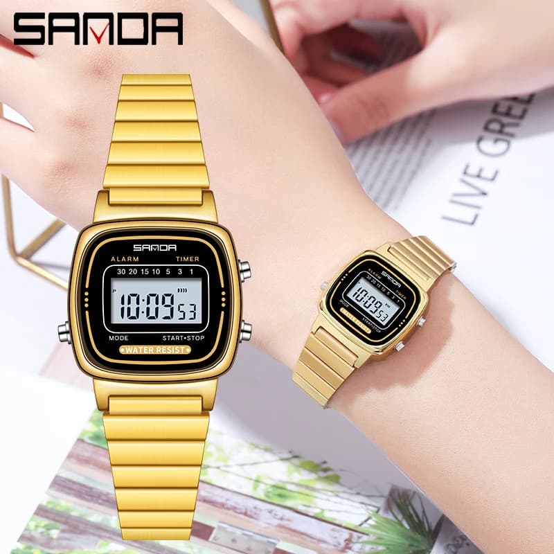 SANDA Ladies Classic Golden Quartz Watch Elegant Fashion Women's Watch Luxury Gift Watches Women's Waterproof Wrist Watch Casual 6053