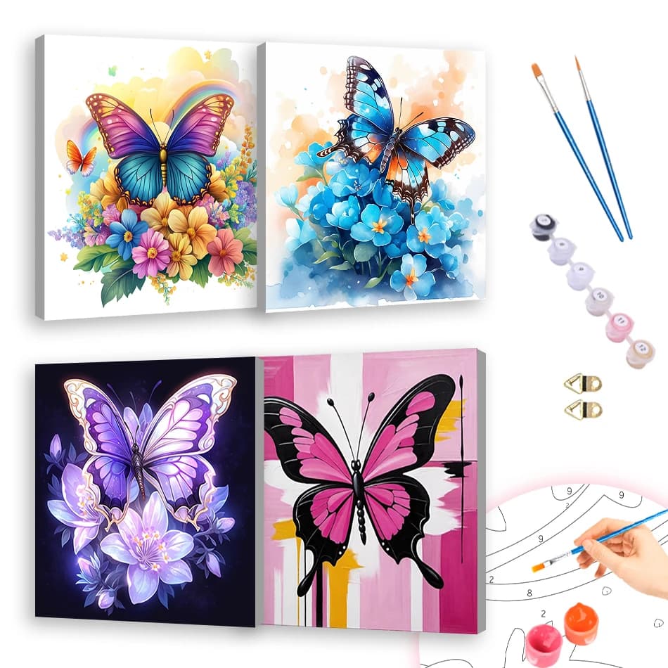 1pc frameless Diy Painting By Numbers For Beginner butterfly flower Drawing Canvas Crafts Acrylic Paints Decorative