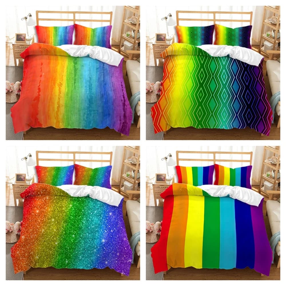 Copripiumino stampato in 3D con strisce colorate arcobaleno Set di biancheria da letto morbida, comoda e traspirante 3 pezzi di biancheria da letto regalo per bambini