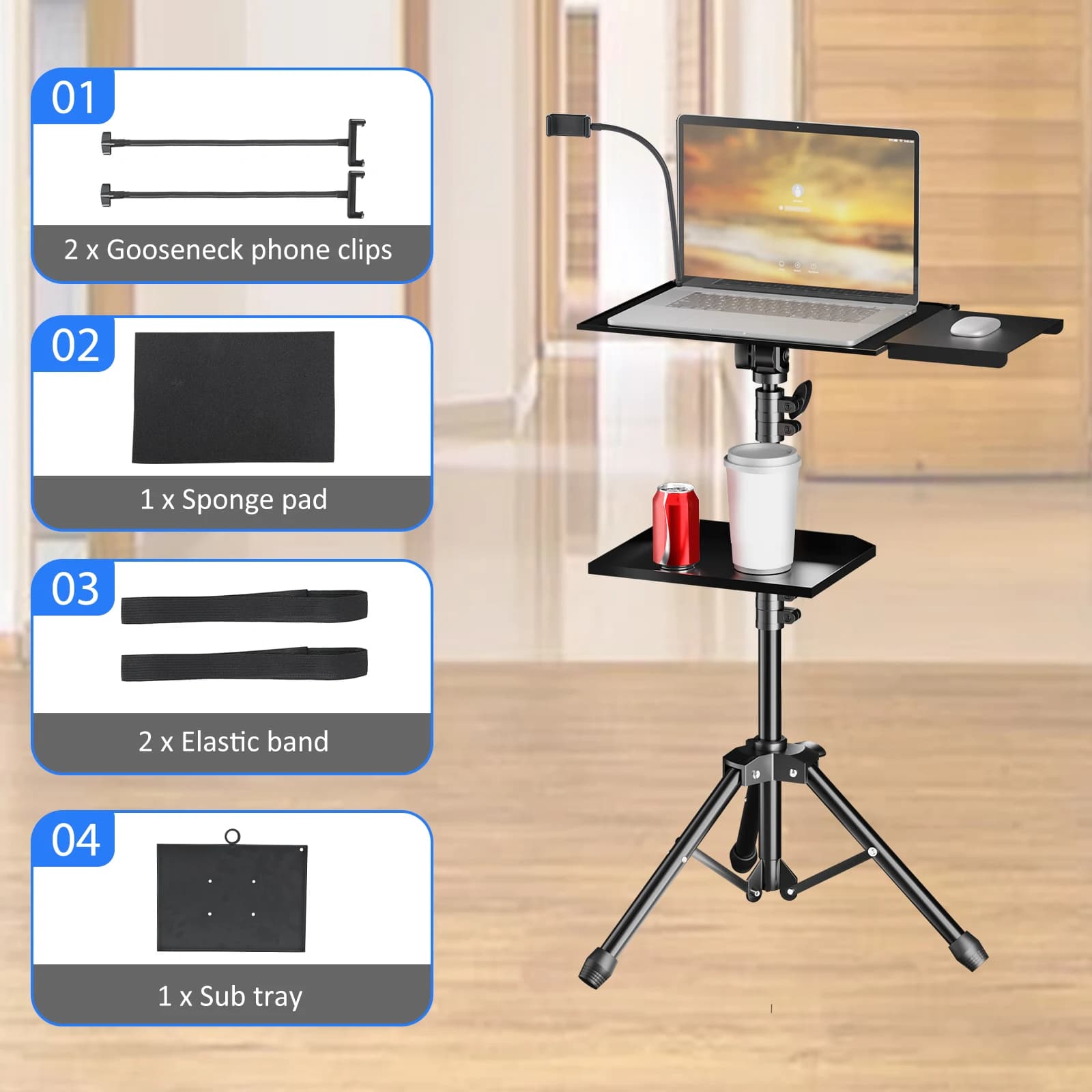 SH Projector Tripod Support - Laptop Tripod with Adjustable Height, DJ Mixer Table, Ball or Studio Exterior Computer Support