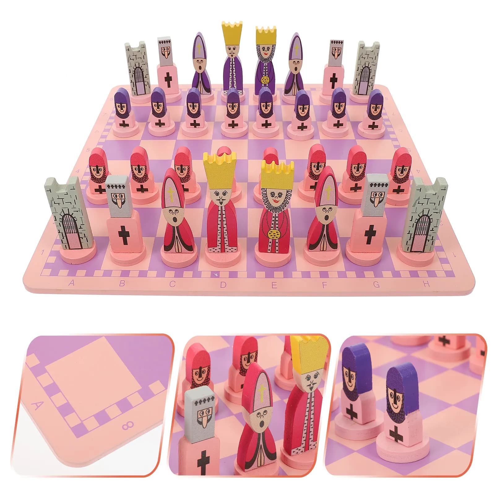 Set di Scacchi Educativo 3 in 1 con Scacchiera Cartoon, Gioco Internazionale per Bambini e Adulti, Giocattolo da Viaggio