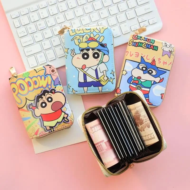 Crayon ShinChans Peripheral Cartoon Cute Short - Length and Long - Length Wallets Change Purses PU Zipper Coin Change Purses