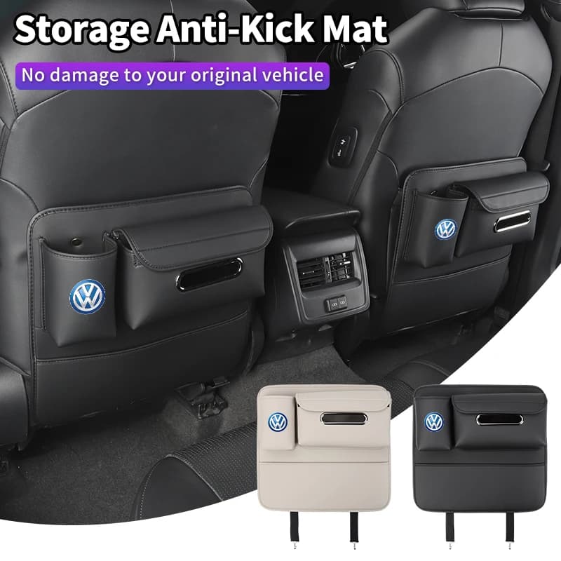 PU Leather Multifunctional Car Storage Bag Half-Cover Anti-Kick Mat Pad For VW Golf GTI Polo Passat Touareg Touran CC Sportcoupe