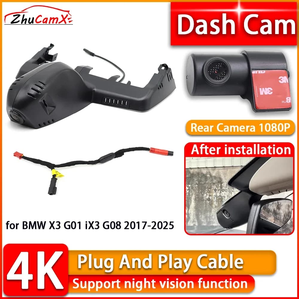UHD 4K Dash Cam for BMW X3 G01 iX3 G08 2017-2025 2160P Wiifi DVR Front Rear Camera Plug and Play Video Recorder Night Vision