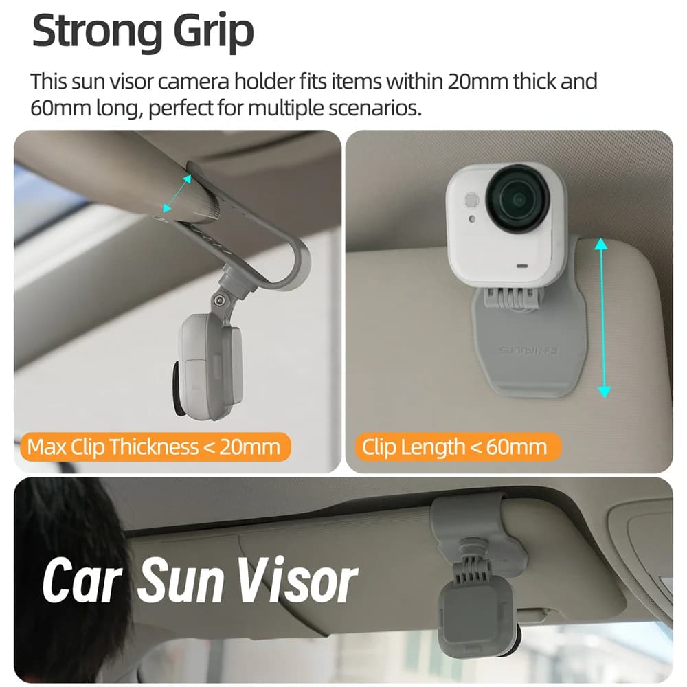 Supporto Magnetico a Sgancio Rapido per Visiera Auto, Clip per Visiera Parasole per Insta360 GO Ultra Action Camera, Accessorio Supporto Rotante