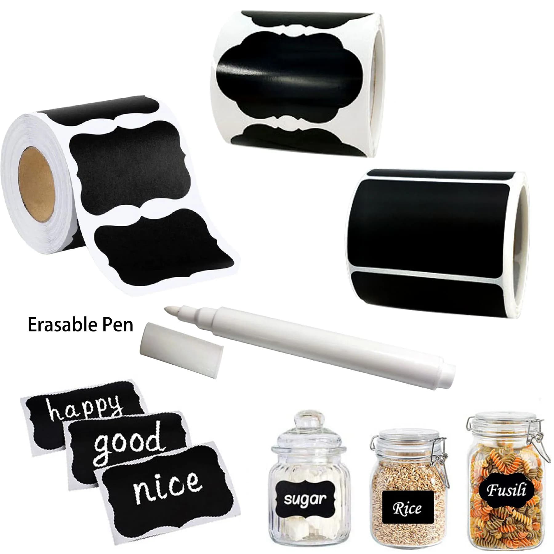 120 pcs/roll 3 styles removable board stickers with erasable pen waterproof board labels 1.4*2.2 inch for home and kitchen