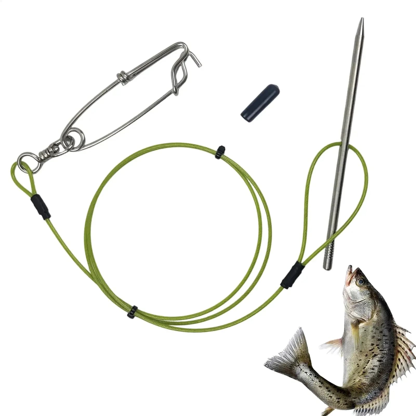 60/80/100/120cm Heavy Duty Saltwater Fishing Stringer Stainless Steel Clasp Cable Secures Live Catch for Boat Sea Spearfishing