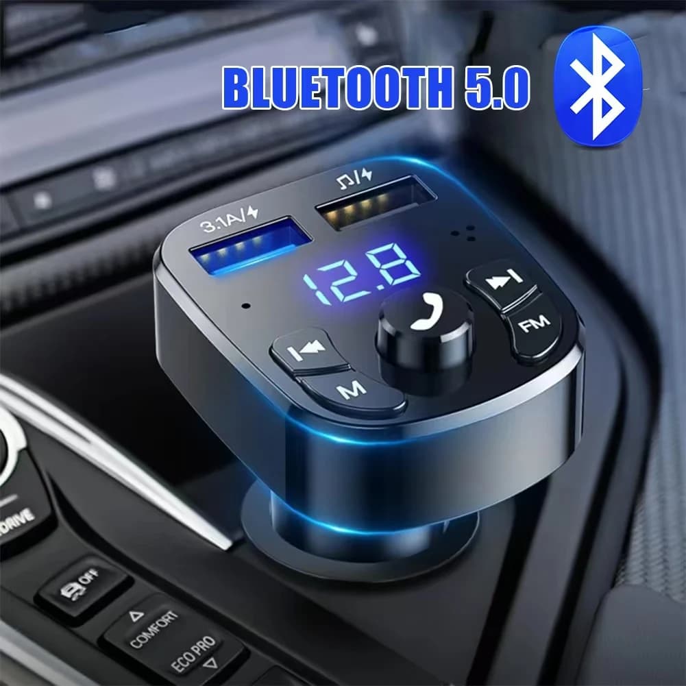 Trasmettitore FM 5.0 compatibile con Bluetooth vivavoce per auto Kit per auto a ricarica rapida Lettore modulatore MP3 Ricevitore audio vivavoce 2 USB