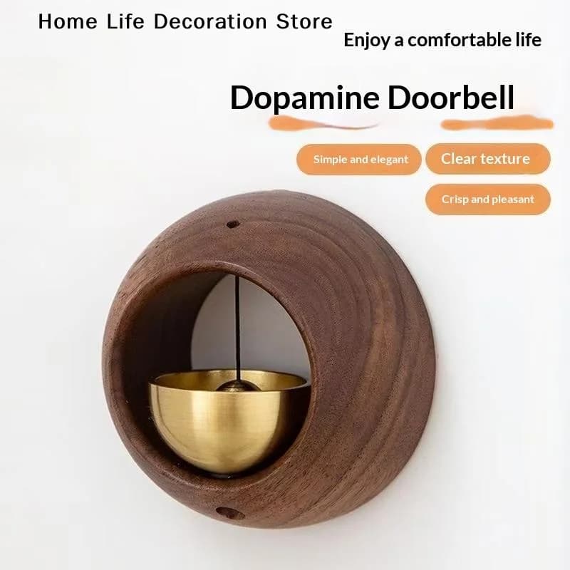Wooden Magnetic Door Bell Entrance Opening Chime Round Bell Black Walnut Wood Hanging Doorbell Wind Japanese Room Chimes Decor