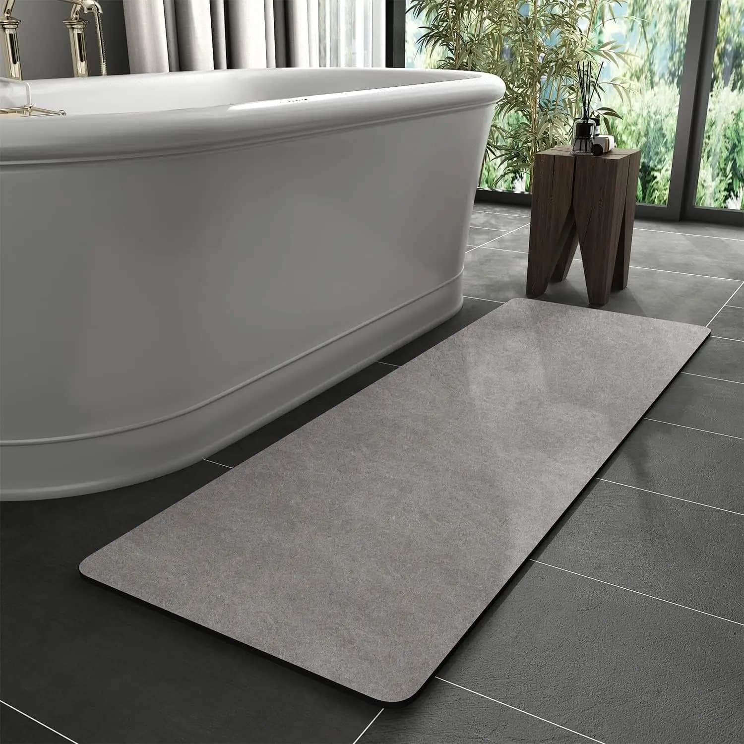 Tappetino da Bagno Antiscivolo ad Asciugatura Rapida, Base in Gomma, Superficie in Finta Pelle Scamosciata, Adatto per Sotto la Porta, Grigio 24"X70", per Doccia e Vasca