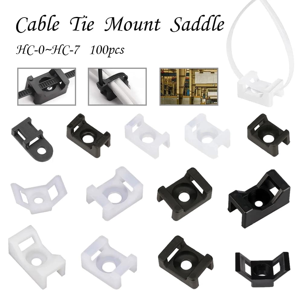 100 pz Fascetta per cavi Tipo di sella Base di montaggio in plastica Supporto per cavo Sedile di fissaggio Ricarica Linea dati Avvolgitore Nylon HC-0 ~ HC-7, HC-1S ~ HC ~ 2S