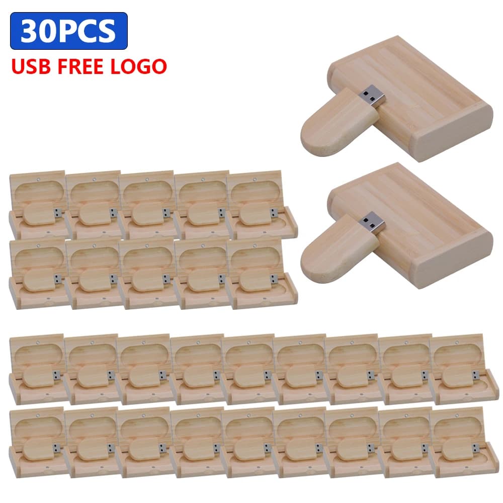 30 pz/lotto Chiavette USB 2.0 in Legno 128GB con Logo Personalizzabile, Regalo Aziendale, Pen Drive 64GB in Legno d'Acero, Chiavetta USB 32GB