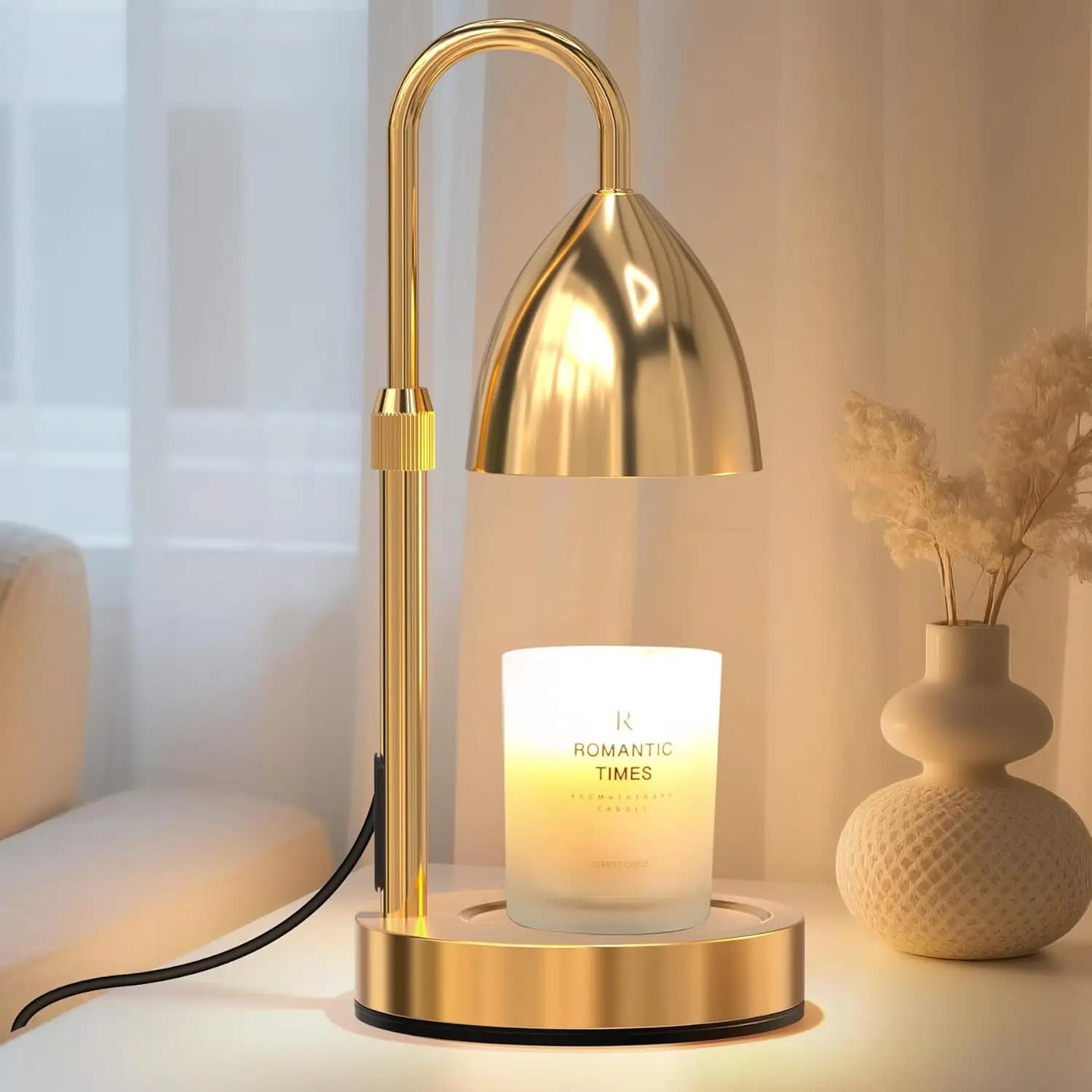 Scaldacera Lamp with Dimmable Timer, Adjustable Waist Slide For Candles in Barattolo, Gift for Birthdays and Home Decorations