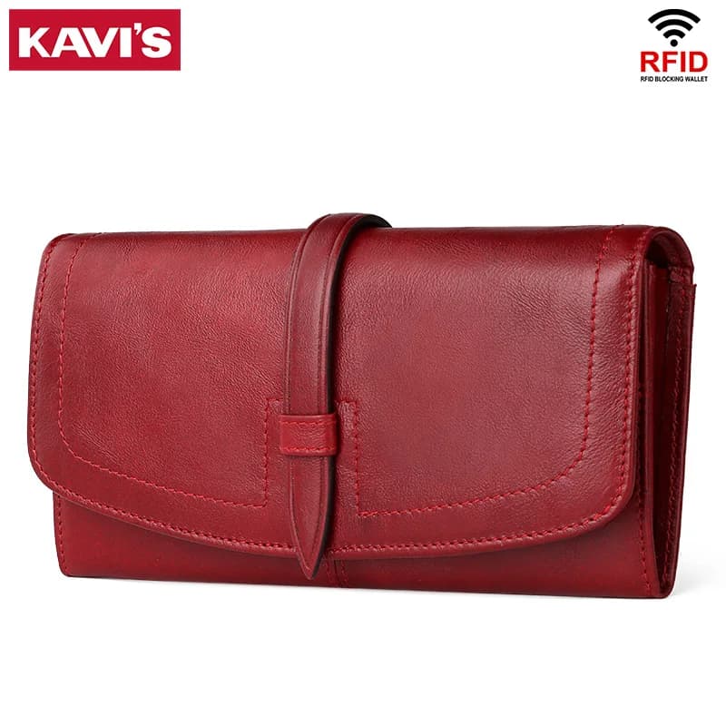 Portafoglio da donna in vera pelle portafogli lunghi classici con portamonete con cerniera porta carte di credito con blocco RFID per donna Portfel