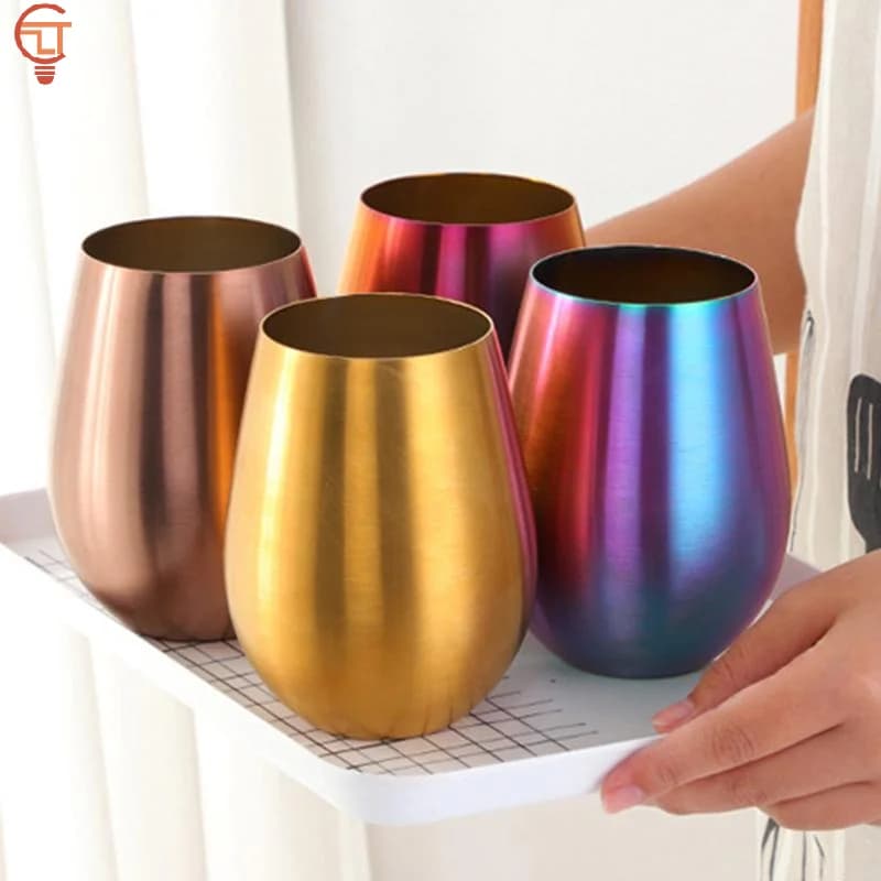 1 Pezzo Tazza da Vino in Acciaio Inossidabile con Cannuccia 500ML, Tazza in Metallo a Strato Singolo, Bicchiere a Pancia Larga per Esterni
