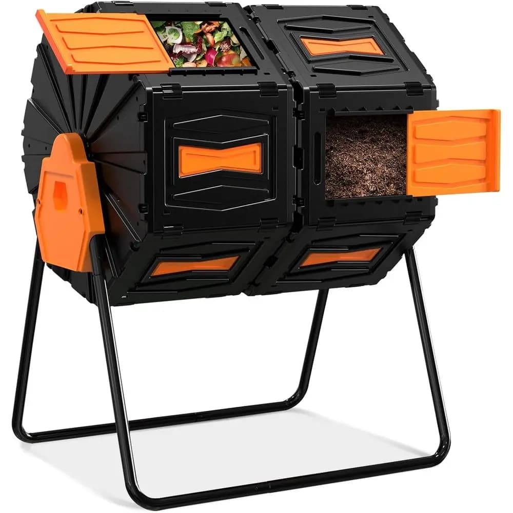 Composter Rotante a Doppia Camera da 45 Galloni - Facile da Montare, Composter Efficiente per Rifiuti da Giardino Esterno