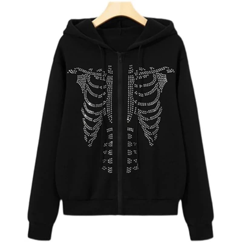 Grande promozione europa Y2k strass scheletro modello cerniera termica felpa con cappuccio elettronico traf felpa Stitch per uomo e donna