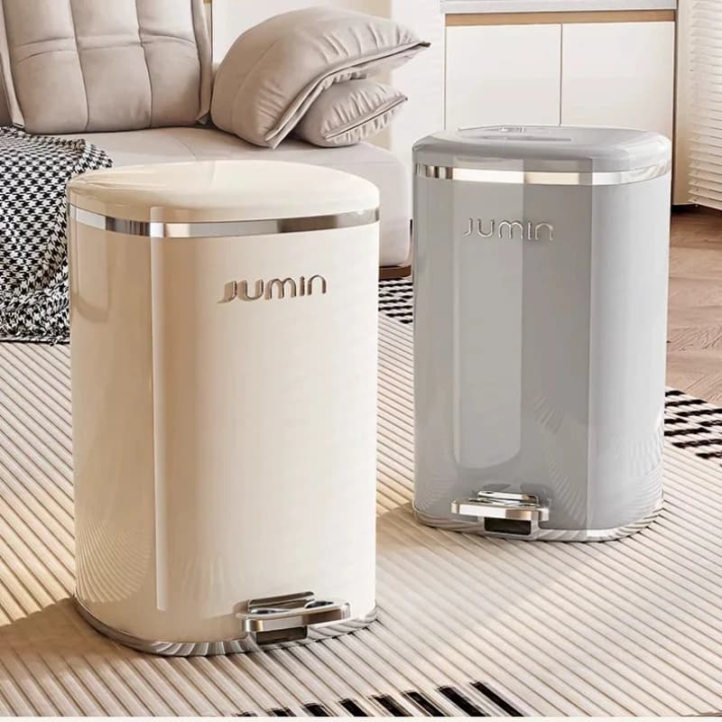 Step Can with Lid, Modern Minimalist Wastebasket for Bathroom, Large Capacity Plastic Garbage Bin for Kitchen & Office