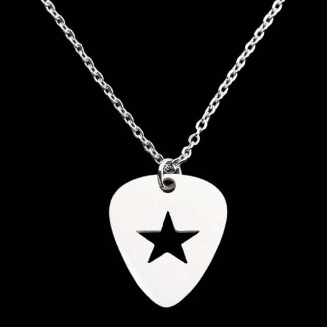 Collana da uomo punk hip-hop alla moda: ciondolo a forma di plettro per chitarra con design a stella cava