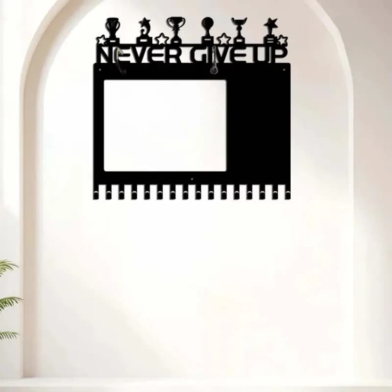Medal Hanger Display with Writing Board, Iron Exhibition Rack for Race Medals Bibs, Wall Hooks Holder for Marathon Runners