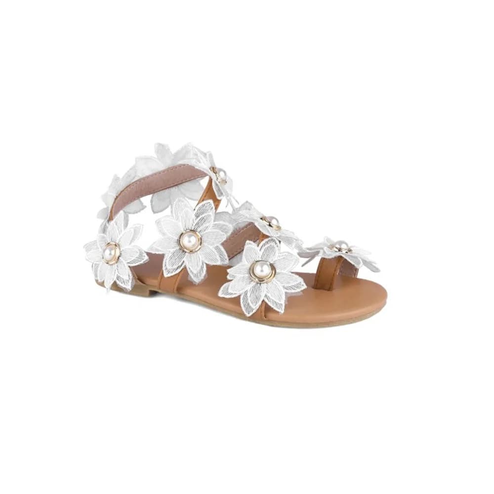 Women Flower Flat Sandals Bohemian T-Strap Open Toe Casual Beach Shoes Plus Size 34-43 F115