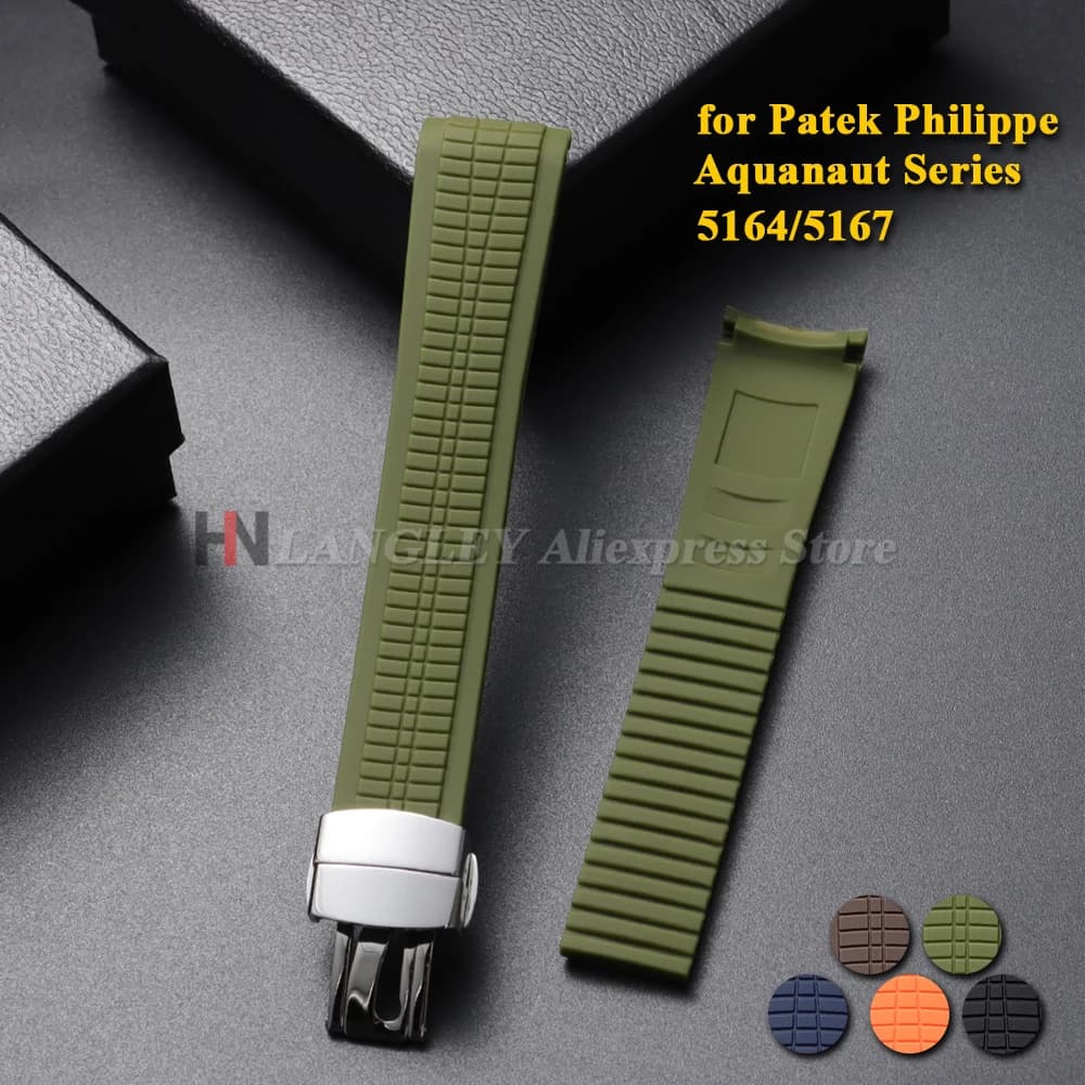 Cinturino per orologio in silicone da 21 mm per Patek Philippe Aquanaut Serie 5164/5167 Cinturino in gomma impermeabile con fibbia pieghevole Bracciali da uomo
