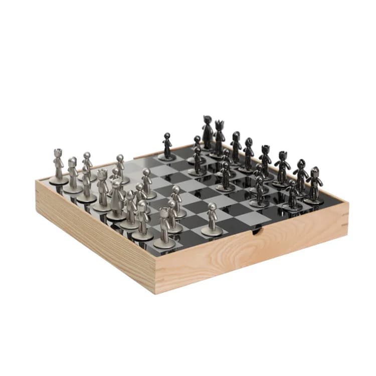 Set di scacchi internazionale in legno per la decorazione della casa con scacchiera alla moda Schachbrett in legno massello color tronco europeo