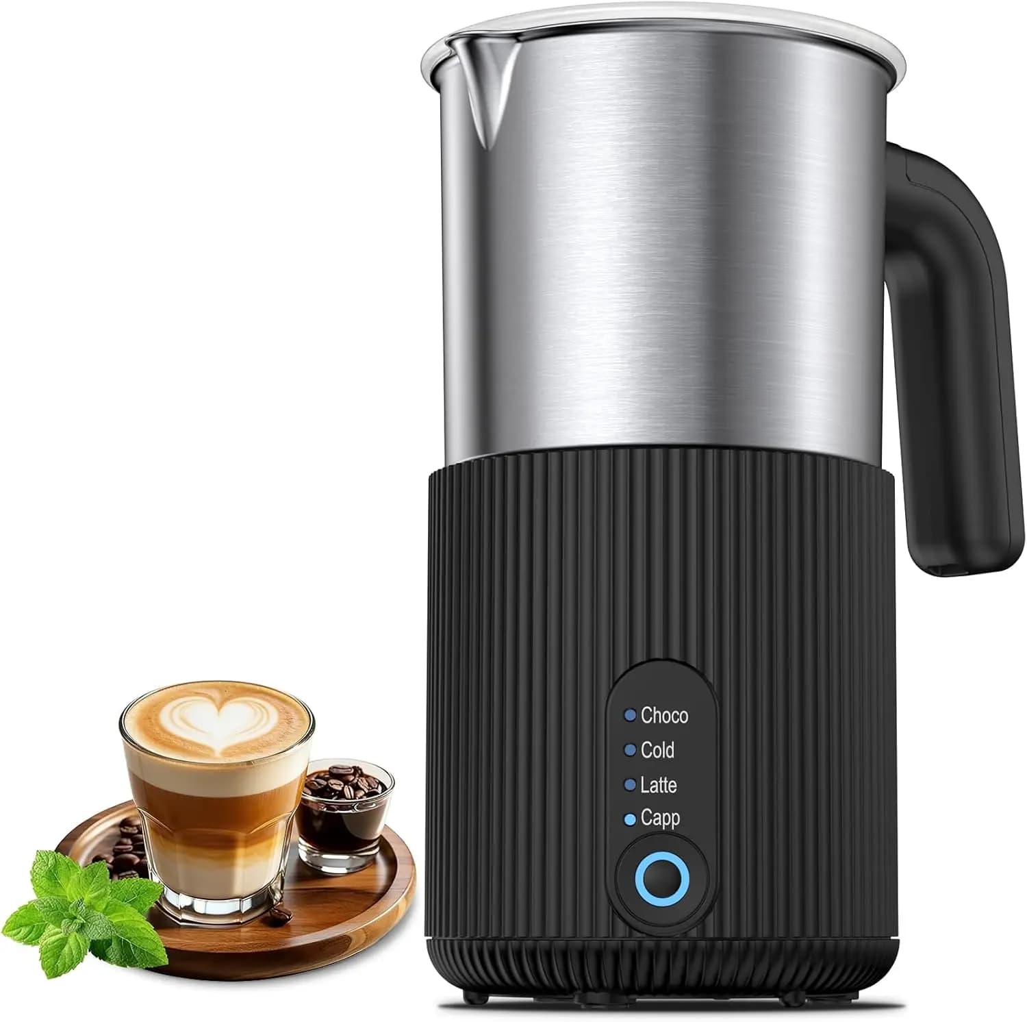 Electric kettle with removable cup, instant foam for coffee, hot chocolate maker, stainless steel