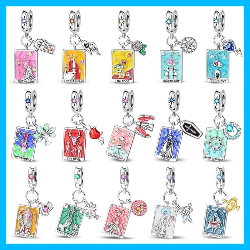 Silver-Plated Tarot Card Charms Beads Fit Original Bracelets Bag Keychain Earring Charms Beads Pendant Diy Women Jewelry Gift