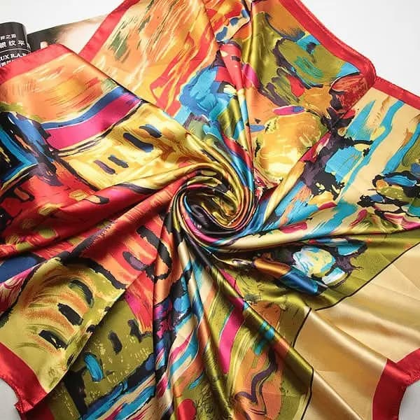 Sciarpa pittura a olio per le donne 90cm sciarpa quadrata moda femminile sciarpa di seta scialle Bandana per la testa Hijab sciarpe di marca per le signore