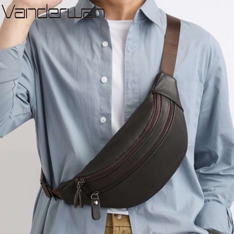 Marsupio mobile da uomo in vera pelle di vacchetta da lavoro, borsa a tracolla a tracolla, marsupio resistente all'usura per borsa da viaggio