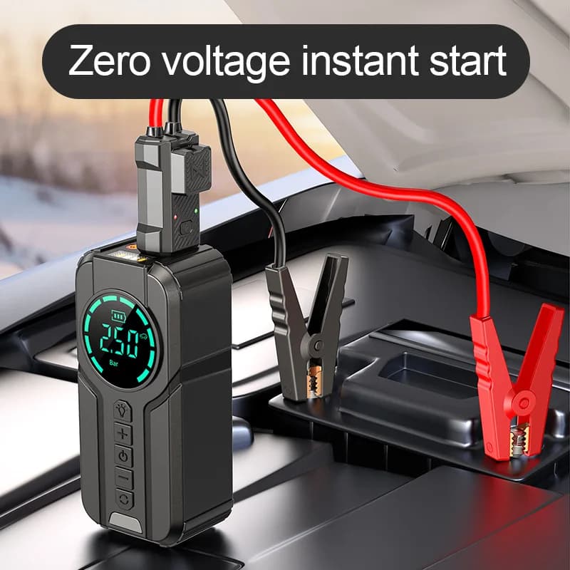Avviatore d'Emergenza Portatile Multifunzione da 8000mAh, Booster Batteria Auto con Pompa d'Aria e Morsetti Intelligenti