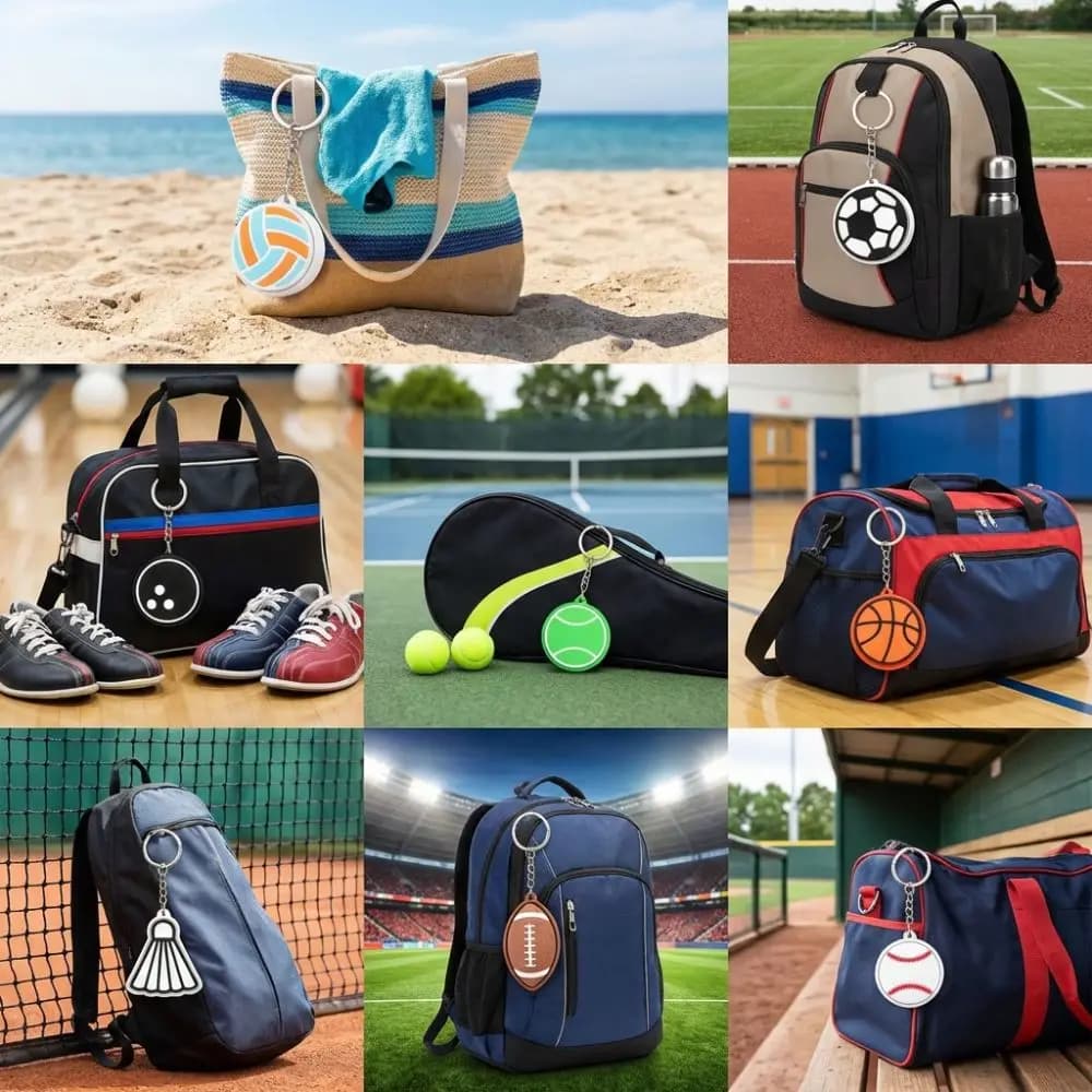 Portachiavi con Palline Sportive Stampate in 3D, Ciondolo a Tema Sportivo con Palloni da Calcio e Tennis in Plastica