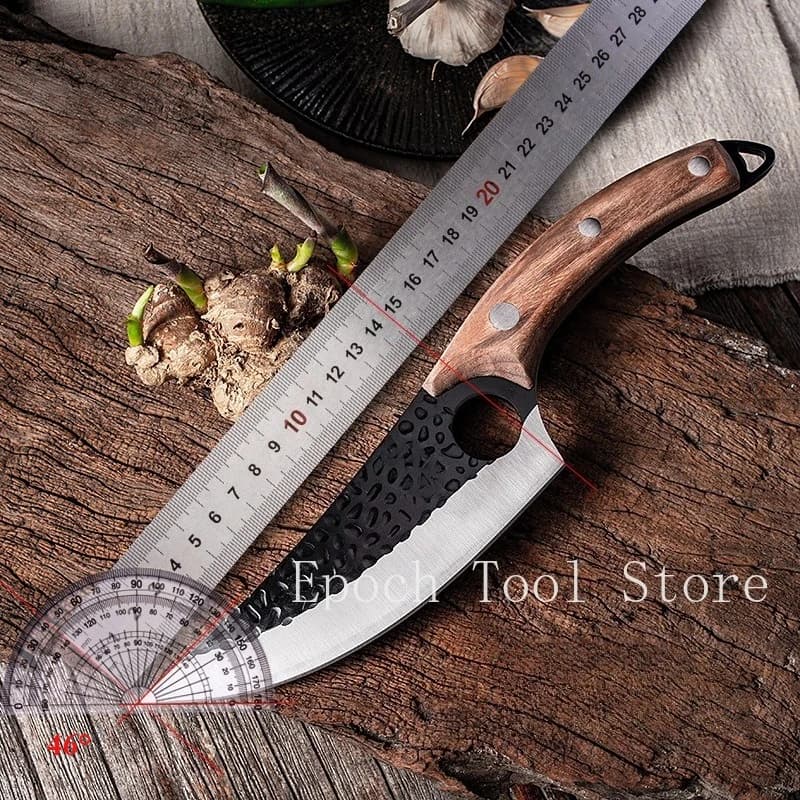 Kitchen knife Hand forged butcher knife Stainless steel bone knife Fruit Vegetables Meat cutting for domestic use with knife lid