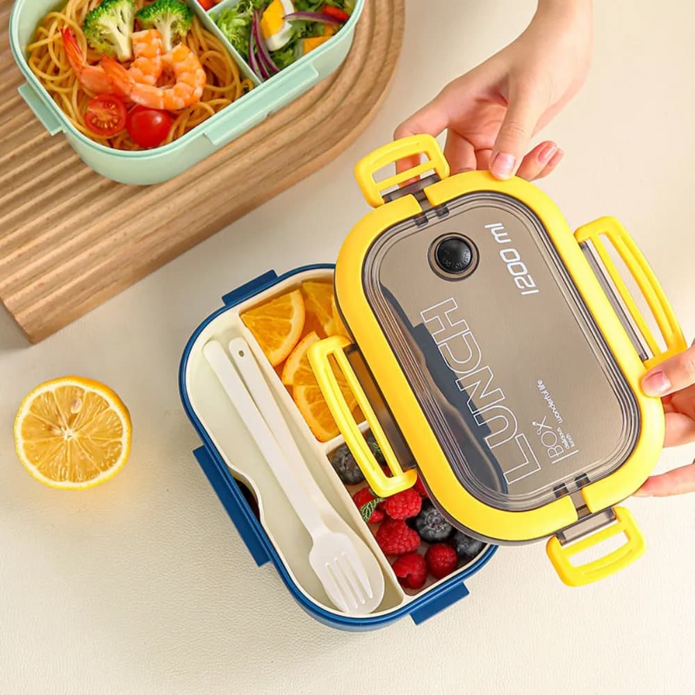 Contenitore per Alimenti Portatile a Uno o Due Strati, Scatola per Pranzo con Forchetta e Cucchiaio, Contenitore per Conservazione