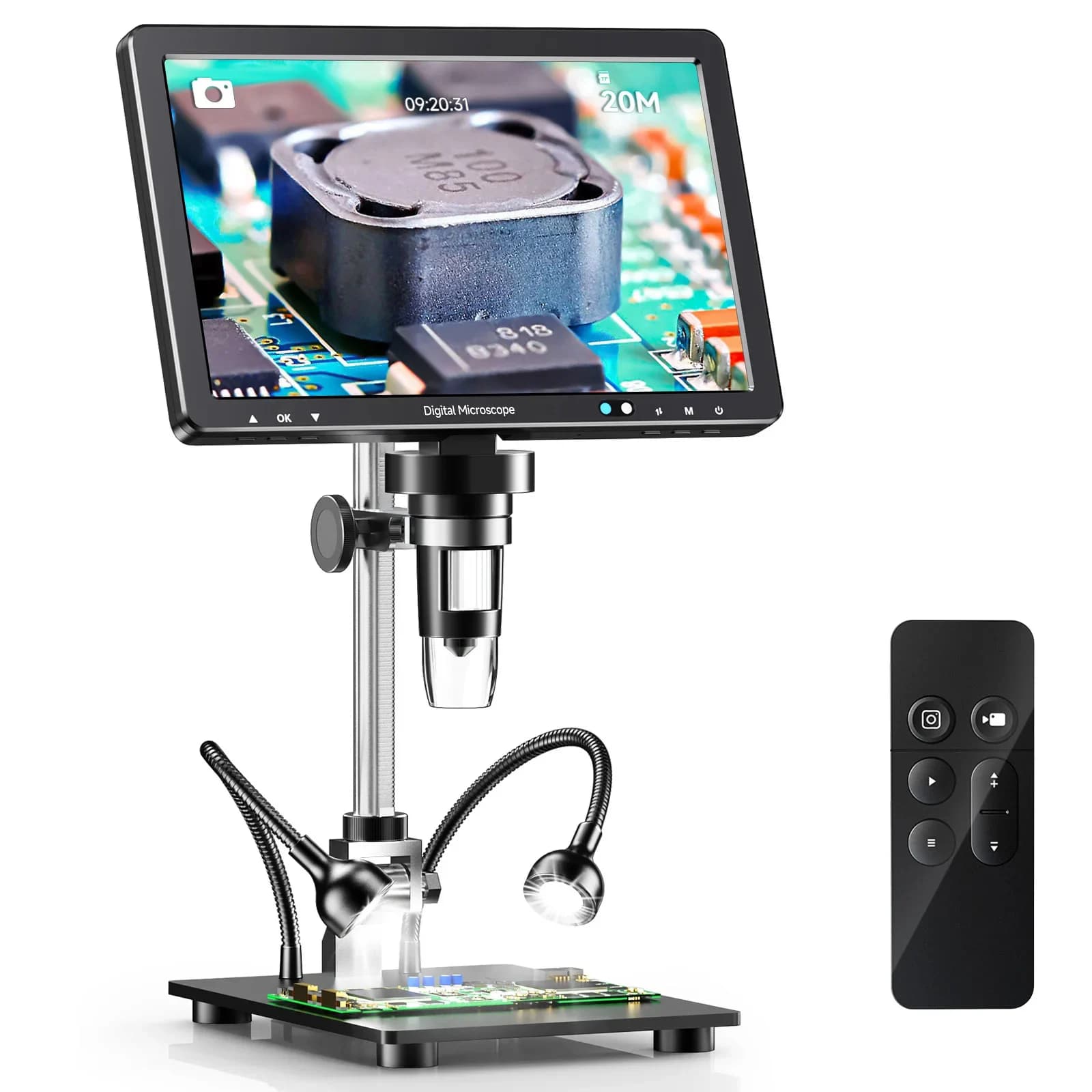 Hayve Microscopio digitale HDMI da 10,1 pollici Microscopio a moneta 2000X con schermo IPS Microscopio per saldatura da 20 MP per visualizzazione PC elettronica