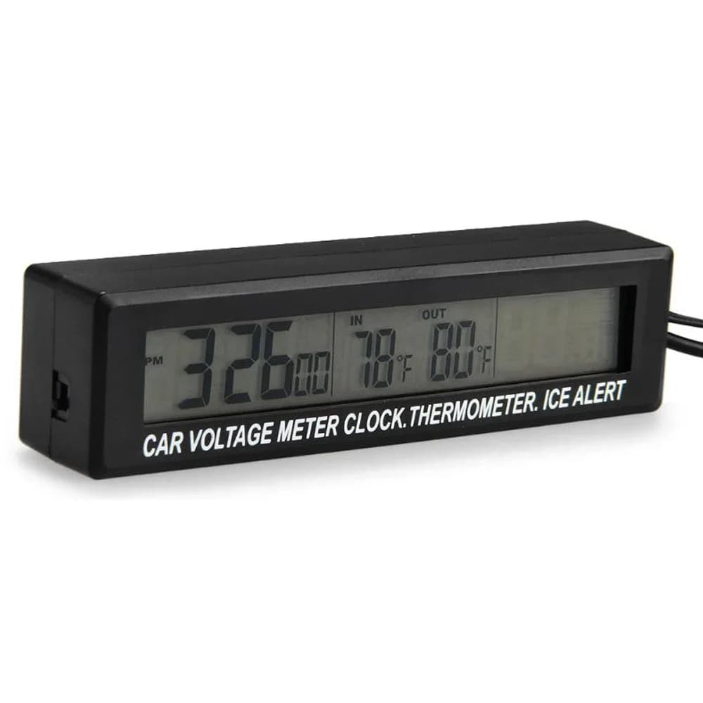 Monitor LCD digitale per auto 3 in 1: orologio, voltmetro e termometro con retroilluminazione (blu/arancione), materiale ABS