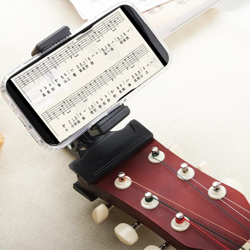 Supporto per telefono con testa per chitarra a clip 360 ° Ruota per la trasmissione in diretta Insegnamento della registrazione video Compatibile con chitarra basso Ukulele