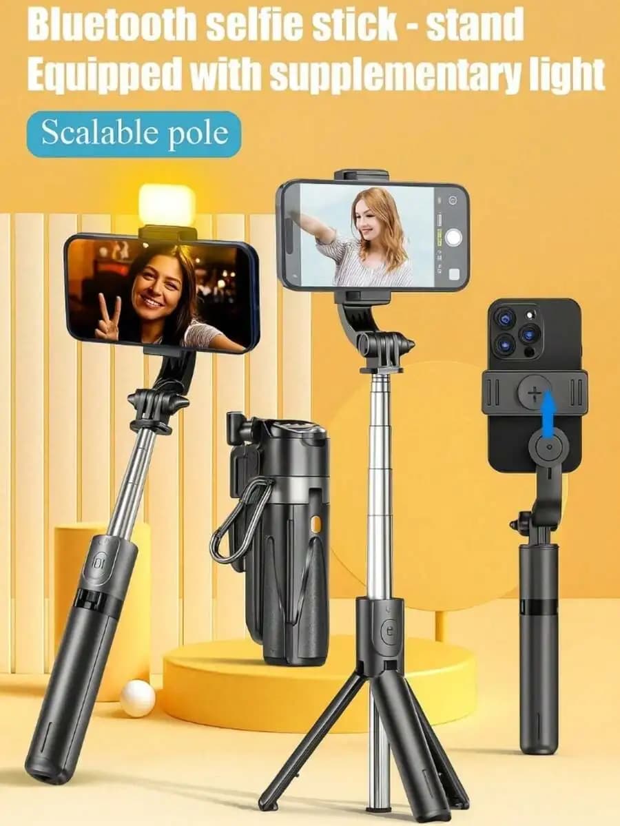 Bastone selfie telescopico professionale da 40 pollici con luce e treppiede, telecomando wireless, 360° ° Supporto per telefono regolabile per streaming live, vlogging e viaggi, compatibile con iPhone e telefoni Android, ideale per vacanze estive, viaggi, luce di riempimento, attività all'aperto.