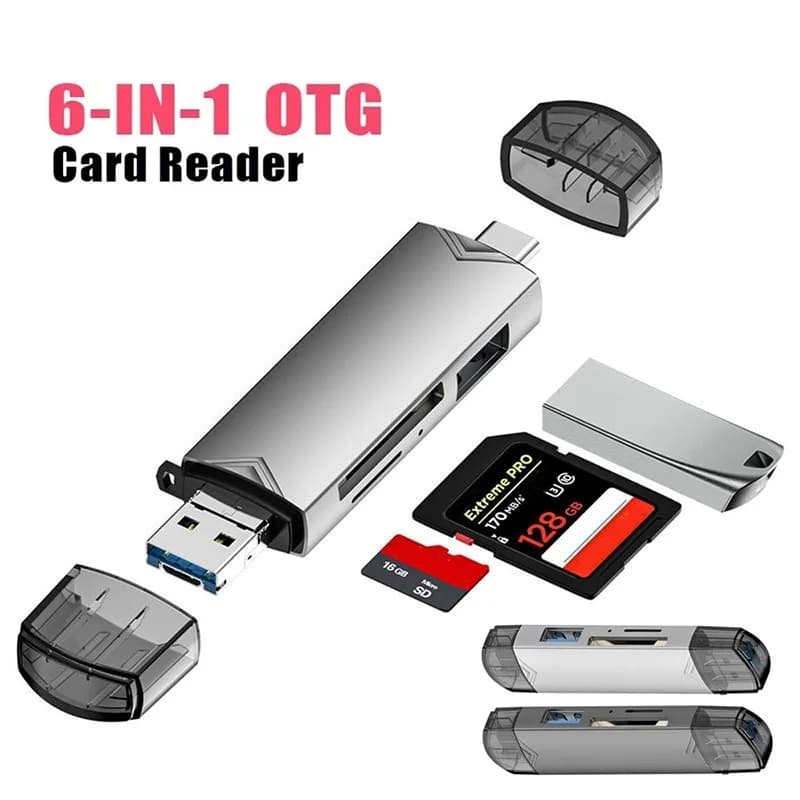 6 In 1 Multifunctional Type C TF Card Reader Micro USB Flash Drive Adapter High Speed Transfer Card Reader For Computer Laptop