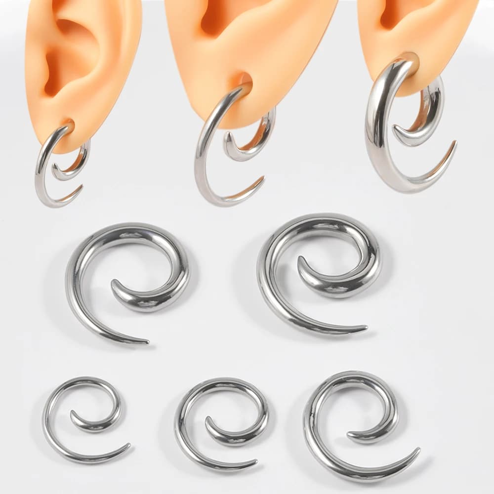 1/2PCS Suagical Steel Earrings Spiral Cones Ear Weight Caps Simple Geometry Stainless Steel Naso Bucket Earrings Caliber Tunnel Strength Saddle